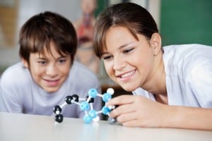 children studying molecule